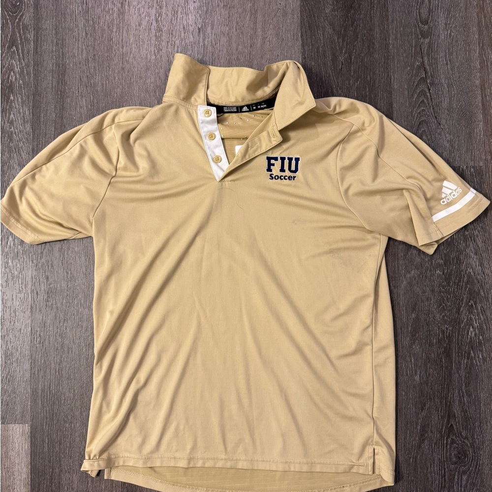 adidas FIU Soccer Polo Gold White Medium Florida International University